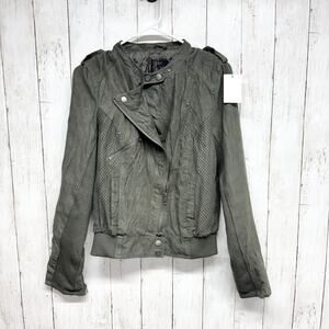 Mine Jacket Women Size Small Olive Green Full Zip Button Collar Long Sleeve Moto